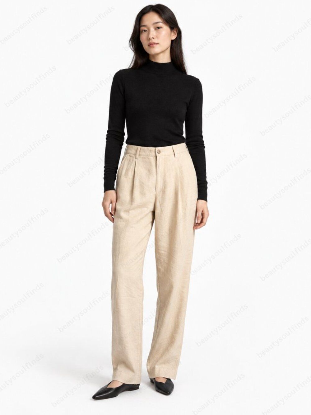 Filippa K Beige Linen Blend Pleated Tailored Straight Leg Trousers Size 32